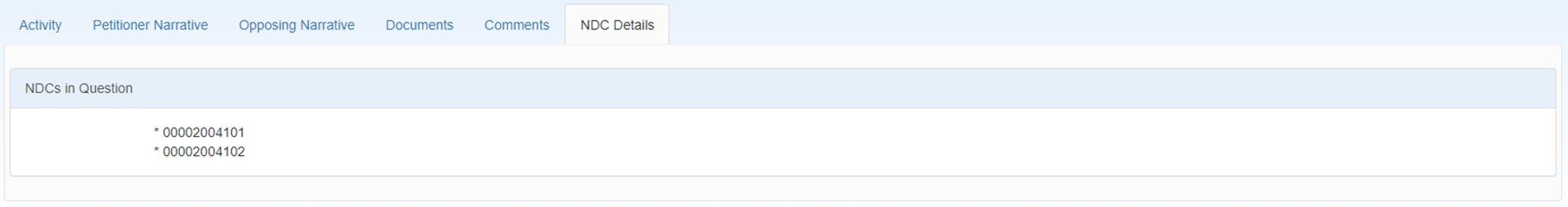 NDC Details tab NDC Details tab